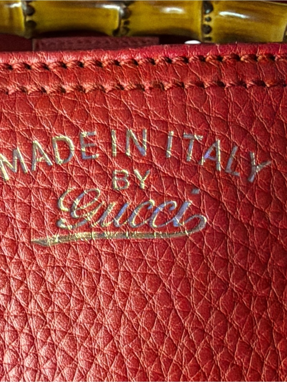Gucci Red Pebbled Leather Bamboo Shopper Tote with Strap - Picture 6 of 11